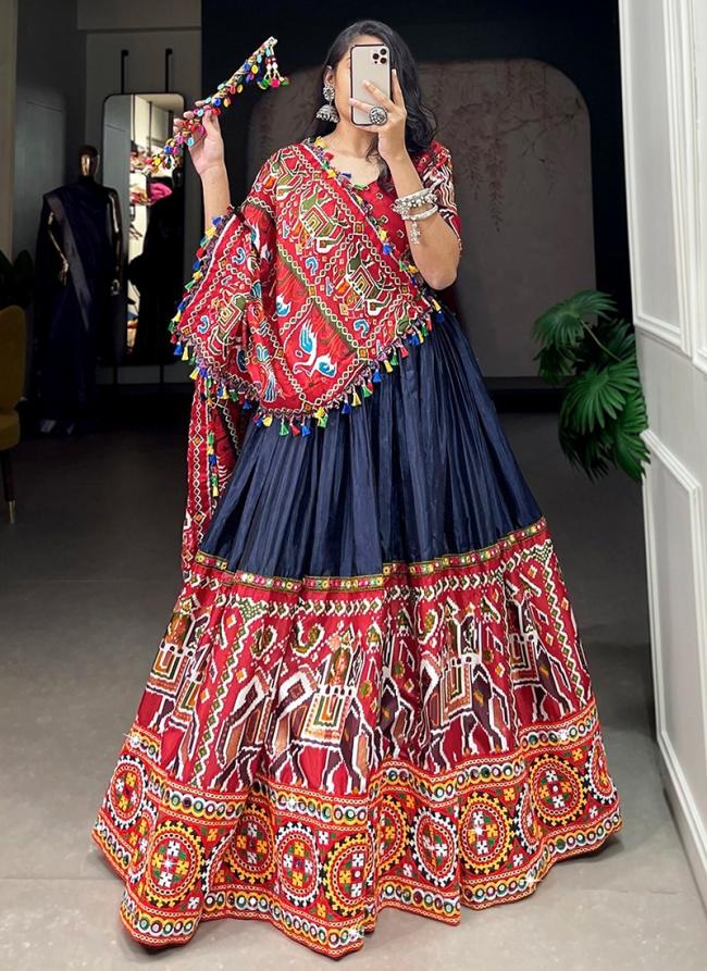 Soft Butter Silk Blue Navratri Wear Printed Lehenga Choli